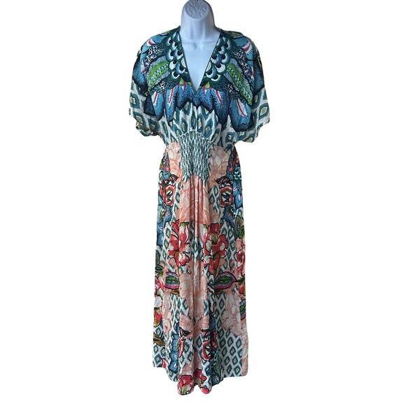 Anthropologie Dresses & Skirts - Bl^nk London Anthropologie Tatiana Kaftan Dress Smocked Floral One Size